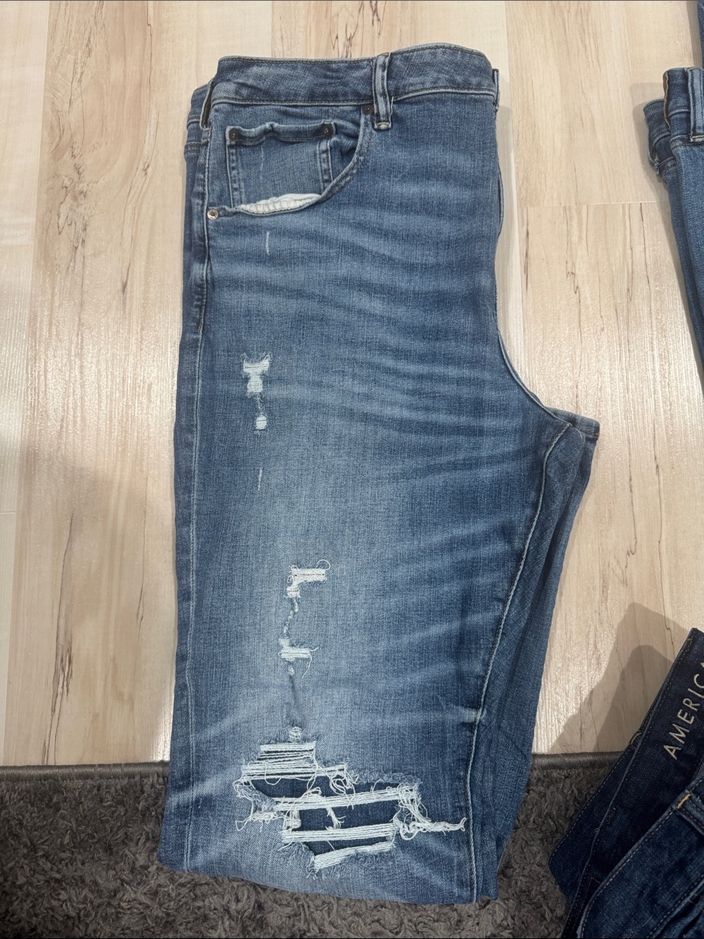 American Eagle Outfitters Men's Distressed Light Blue Slim Straight Jeans